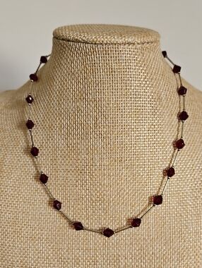Dark Red Faceted Bead Necklace